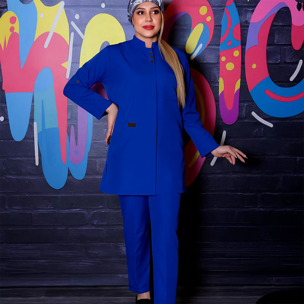 مانتو شلوار اتاق عمل رنگ آبی کاربنی