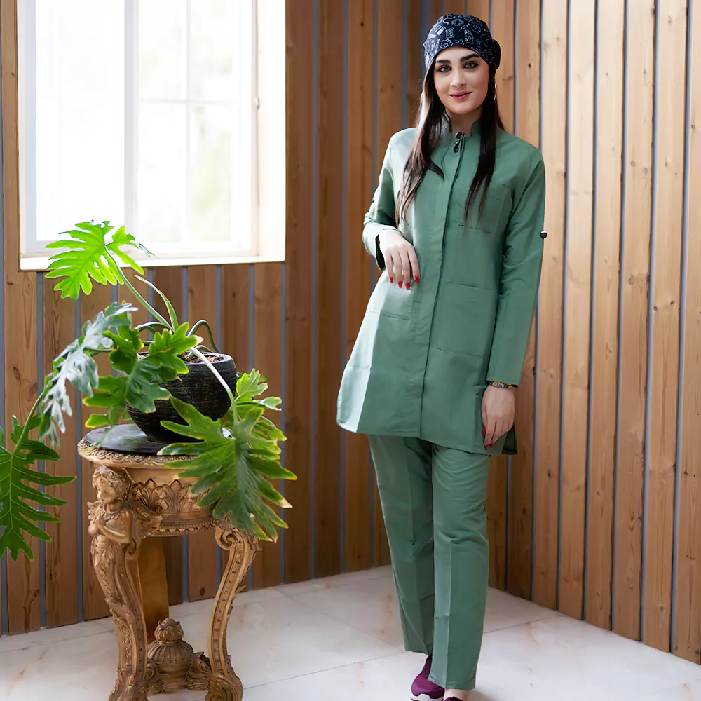 مانتو شلوار اتاق عمل سبز پسته ای