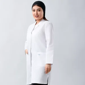 روپوش پزشکی زنانه مدل یقه انگلیسی دکمه مخفی