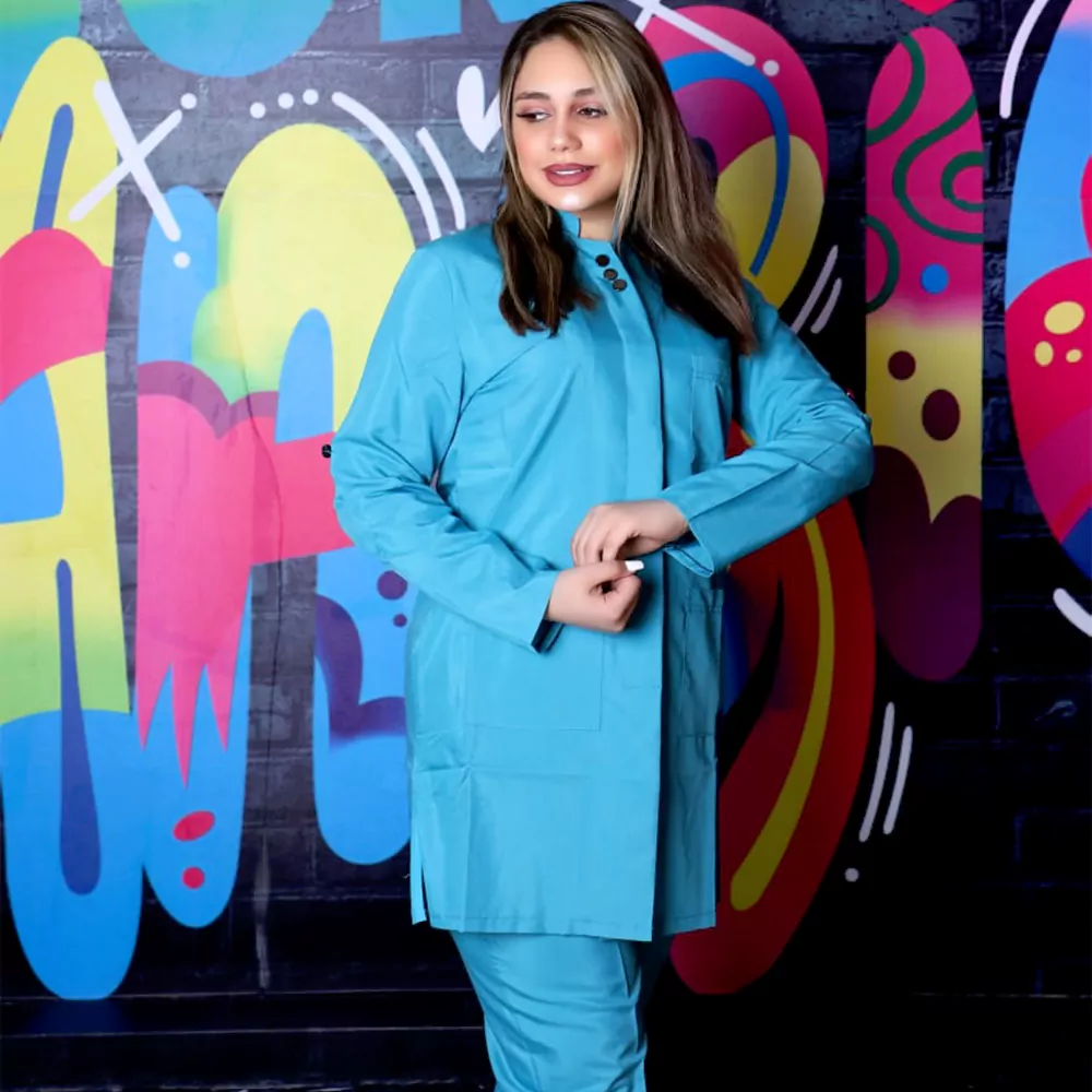 مانتو شلوار اتاق عمل رنگ آبی فیروزه ای